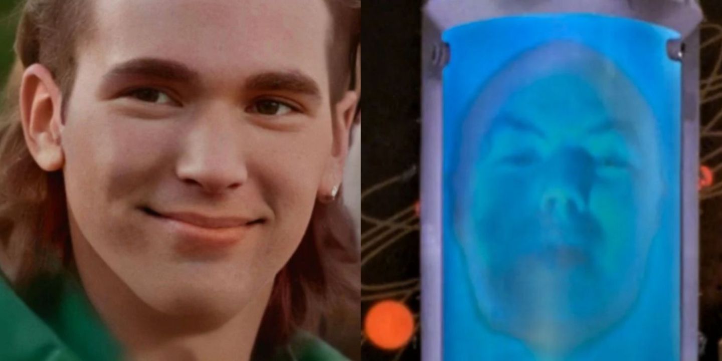 A split image of Tommy Oliver and Zordon on Power Rangers
